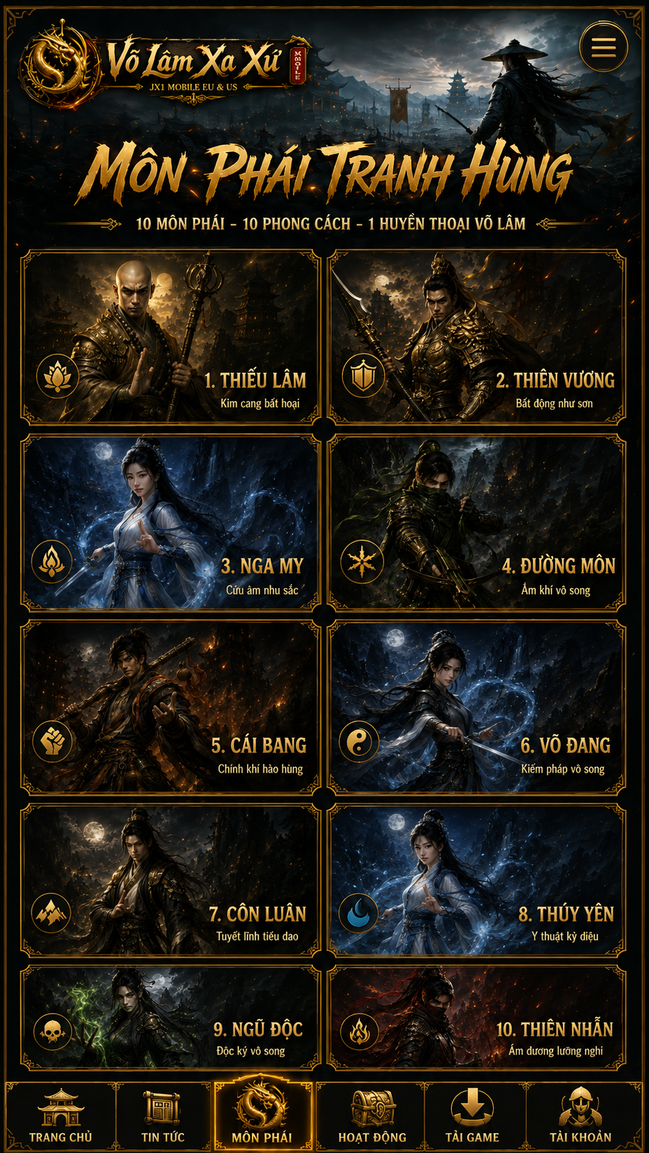 Võ Lâm Xa Xứ Mobile - Môn Phái
