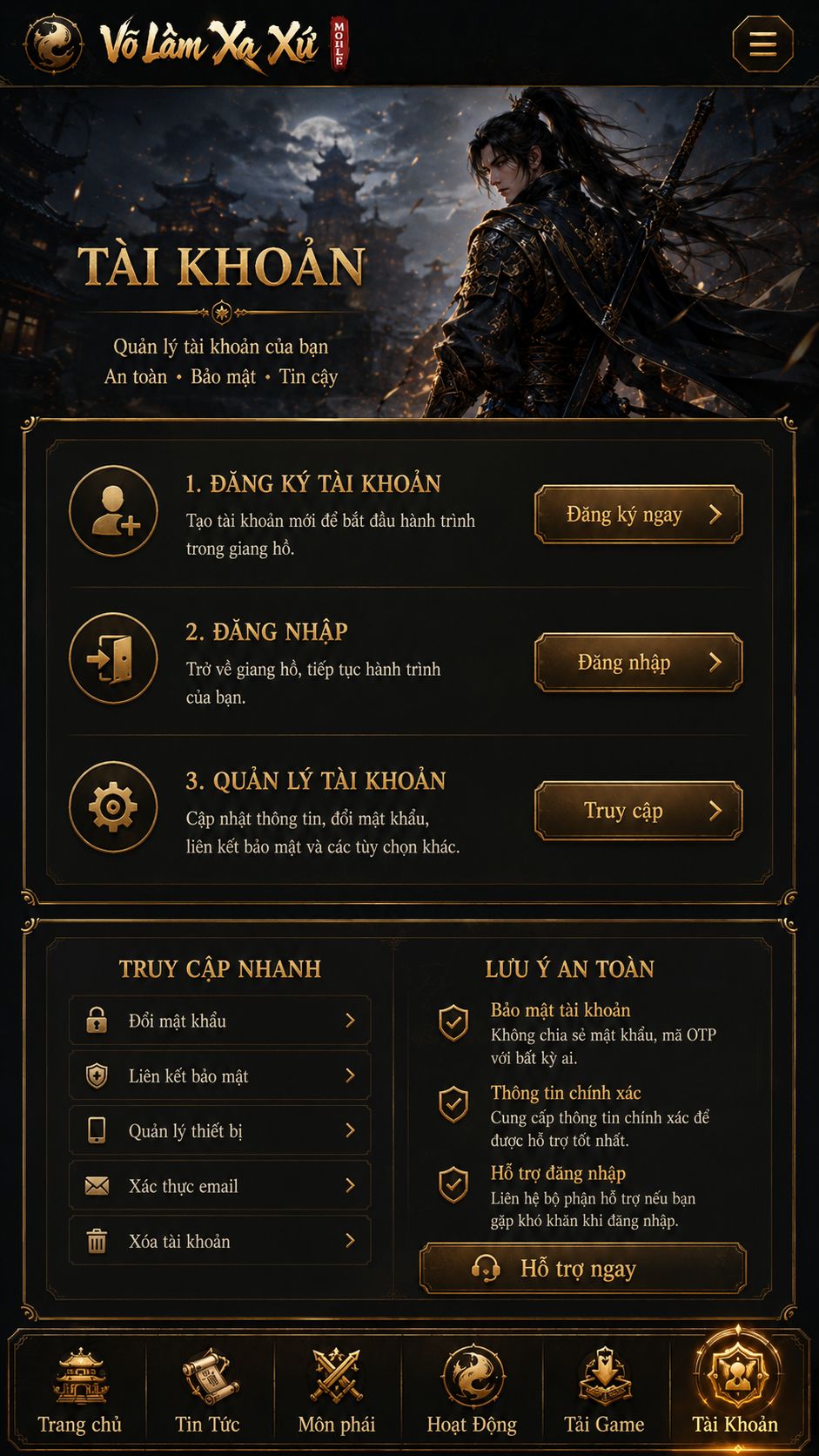 Võ Lâm Xa Xứ Mobile - Tài Khoản